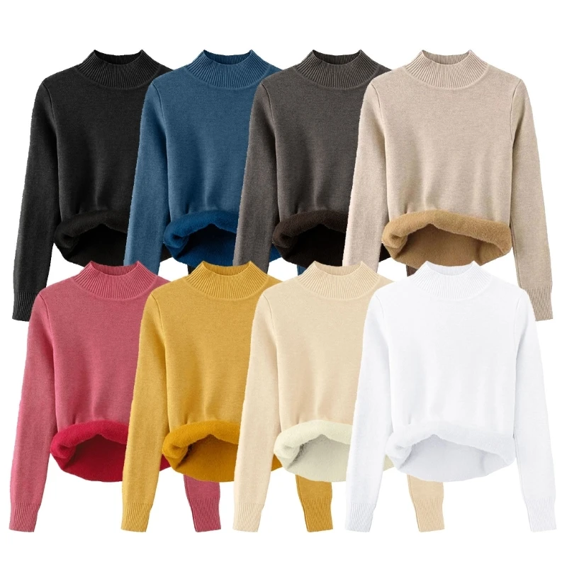 

Women's Half Turtleneck Sweater Thicken Fleece Lined Sweater Knitted Sweater P8DB