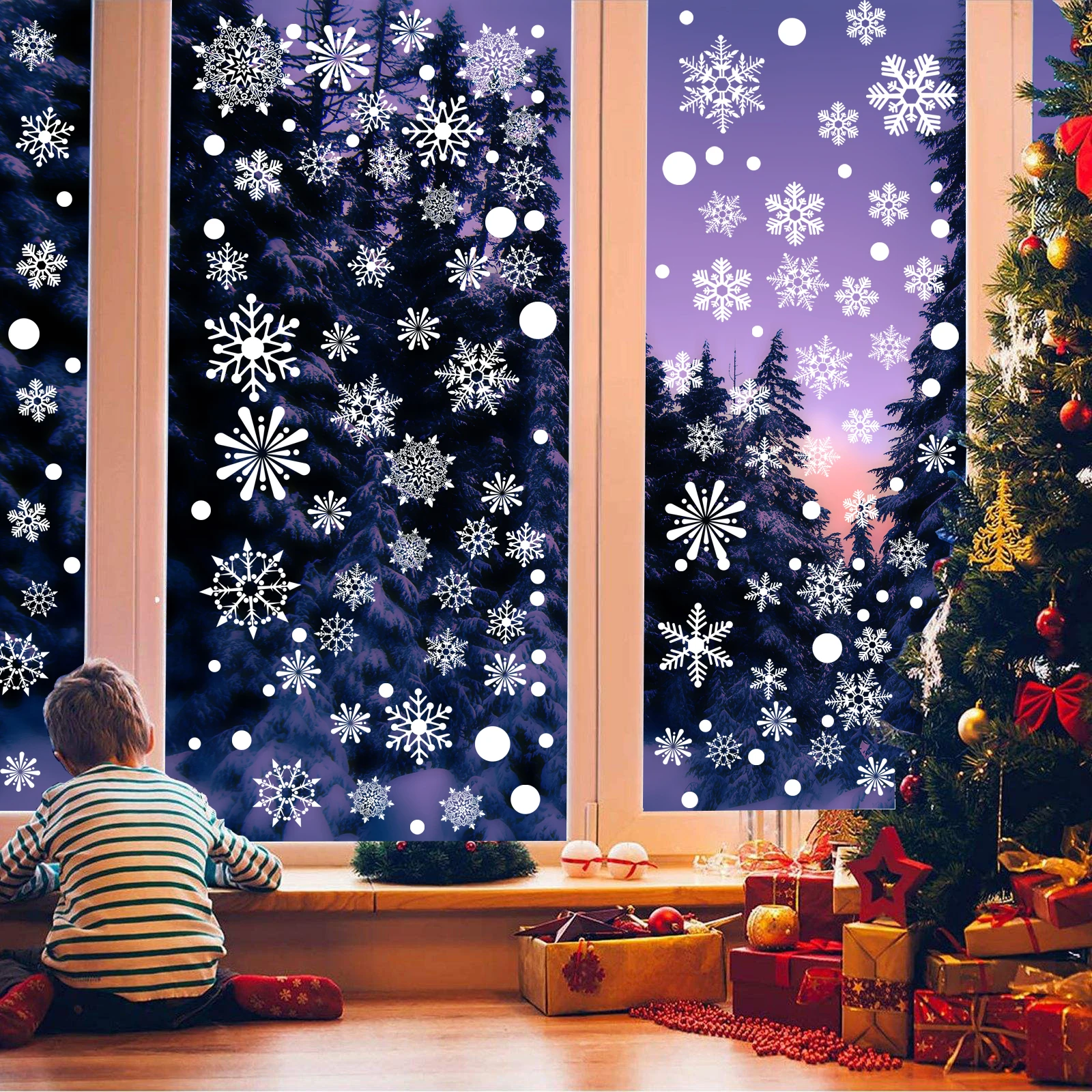 Snowflakes Fozen Theme Window Clings For Glass Windows Christmas New Year Non Adhesive Window Stickers 8 Sheets 288Pcs wall stickers window stickers