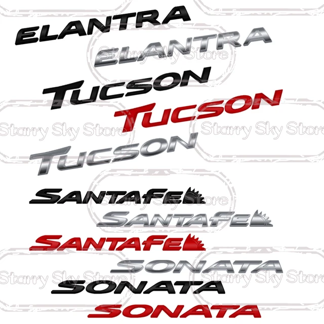 For Elantra Tucson Santa Fe Sonata Lettering Emblem I30 I10 I20 Ix25 Ix35 N Line Car Metal Badge Logo Body Decals Rear Sticker