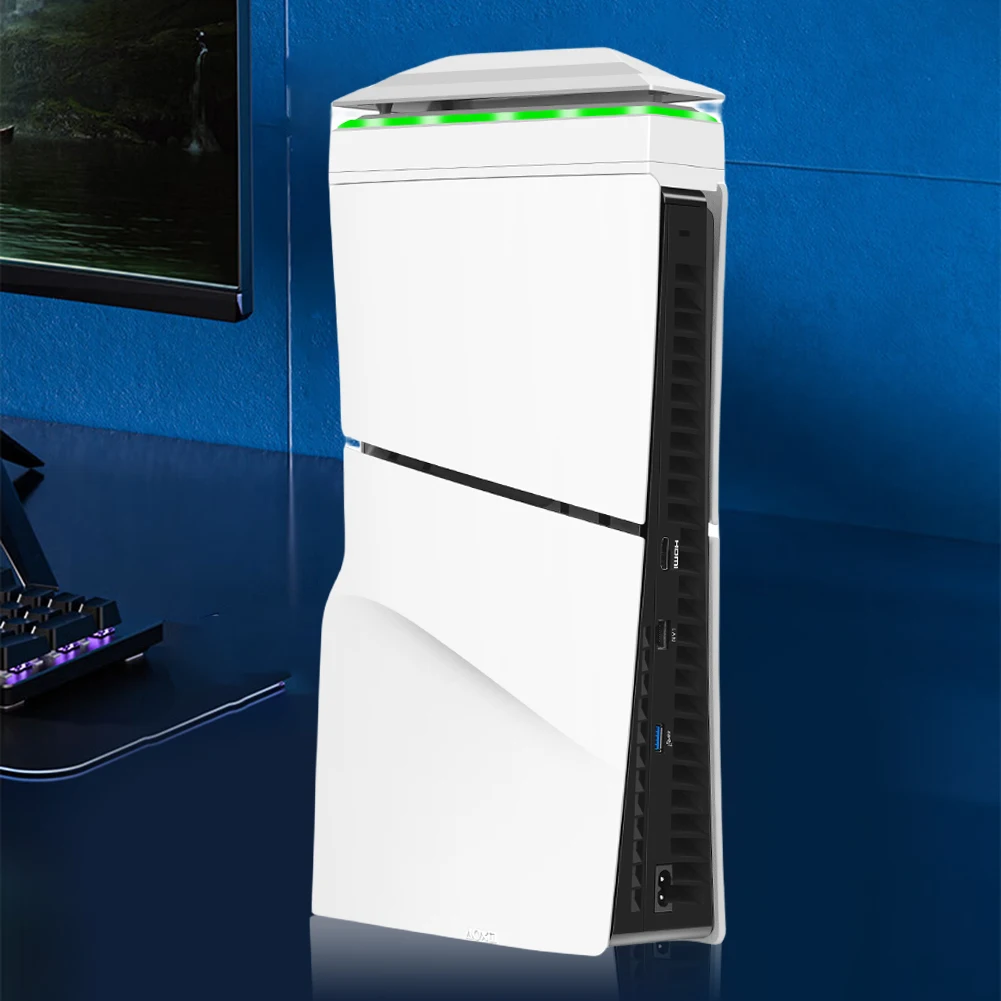 상부 RGB 냉각 선풍기, 먼지 커버 포함, 다채로운 LED 라이트, 2 USB 포트 쿨러 선풍기, 조절 가능한 선풍기, PS5 슬림 콘솔 디스크 및 디지털