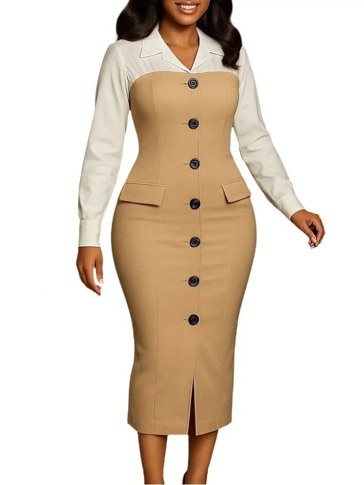 Wmstar Dress Women Wholesale Autumn Winter Fashion Professional Long Sleeved Suit Collar Patchwork Pencil Skirt Export 2025