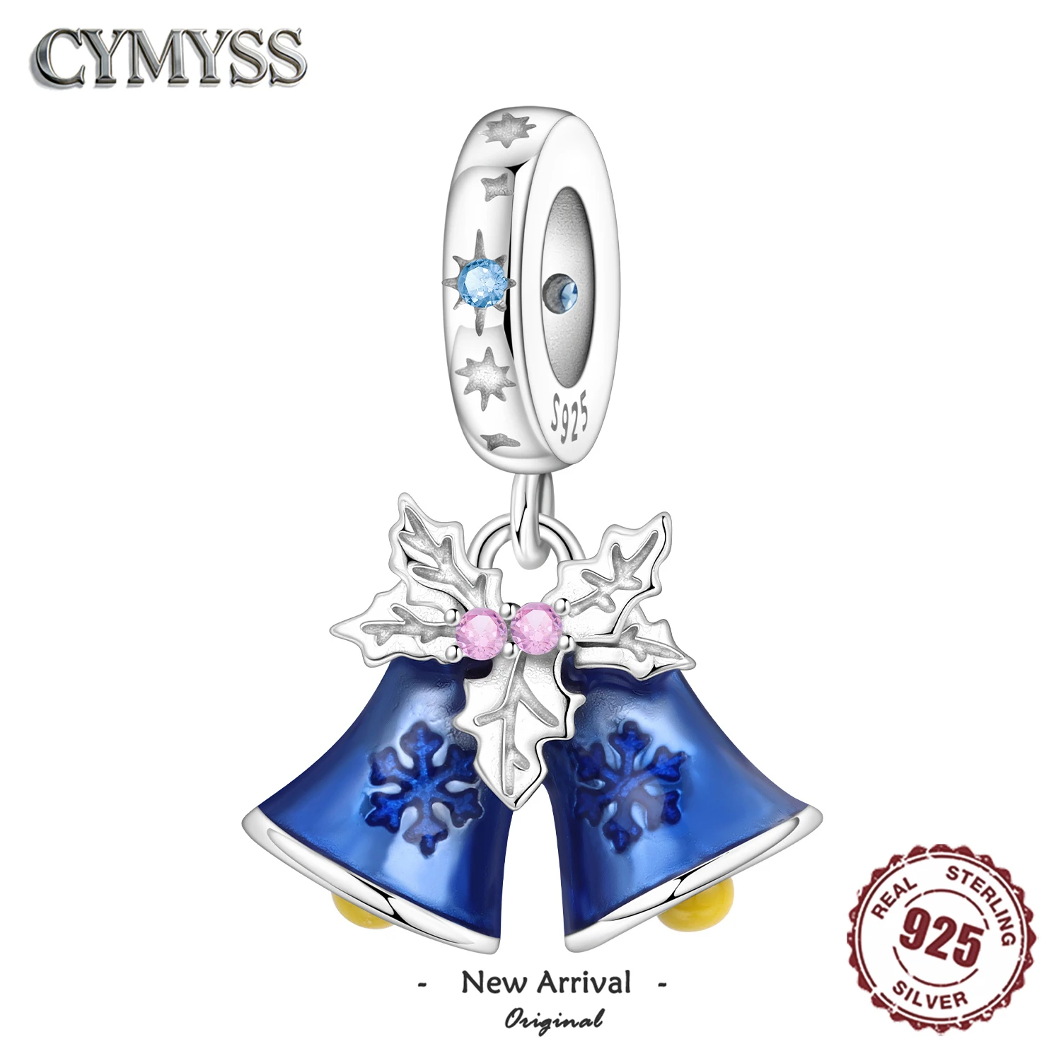 925 Sterling Silber Blaue Glocken-Charm-Perle mit Zirkon-Einlage Weihnachtsanhänger DIY Schmuck für Halskette Armband Party Weihnachtsgeschenk