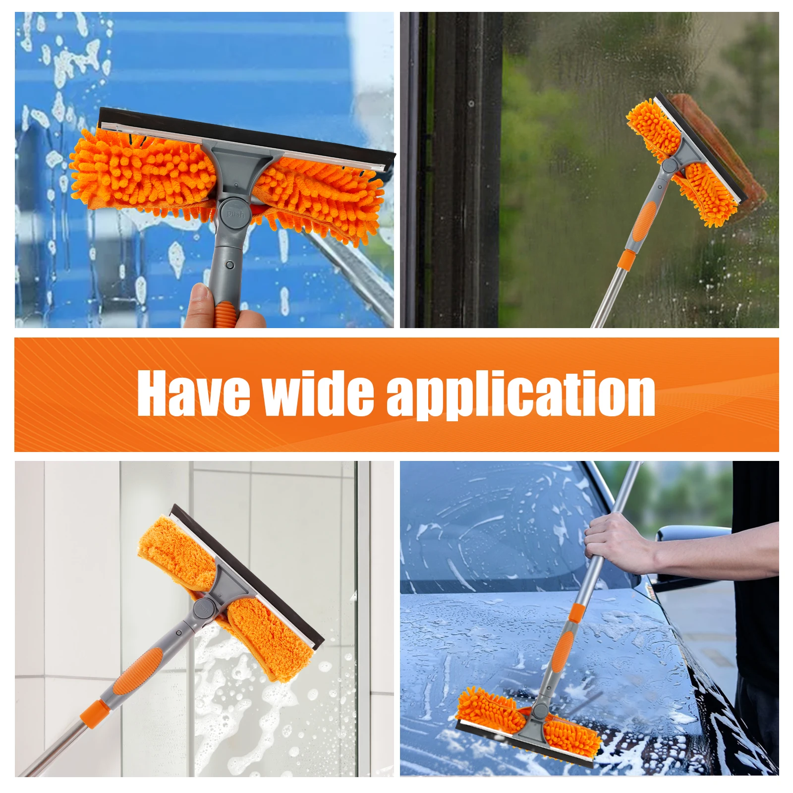 Extended Window Cleaning Kit 100-420CM 2 in 1 Double Sided Glass Squeegee Cleaner Duster Mop 180&deg; Swivel Window Cleaning Tools