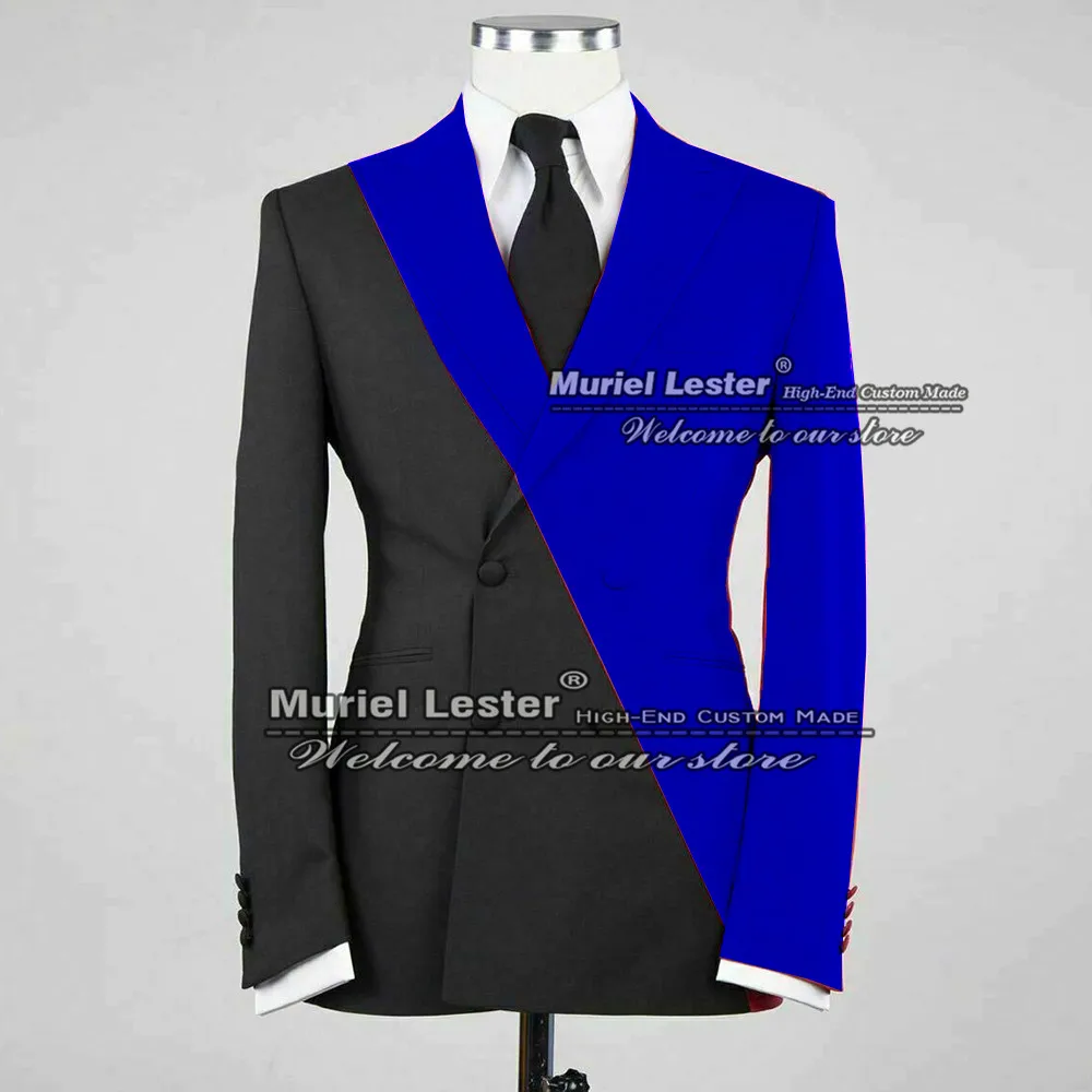

Spring/Summer Royal Blue/Black Jacket Suits Slim Fit Grooms Mens Blazer Homme Double Breasted Regular Coat Terno Masculino 2022