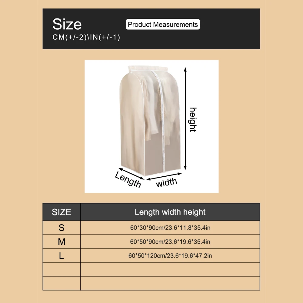 Clothes Dustproof Bag 1PC Vertical Clothing Dust Cover Transparent Washable Hanging Bag Household Hanging Thick Coat Suit Dust Bag
