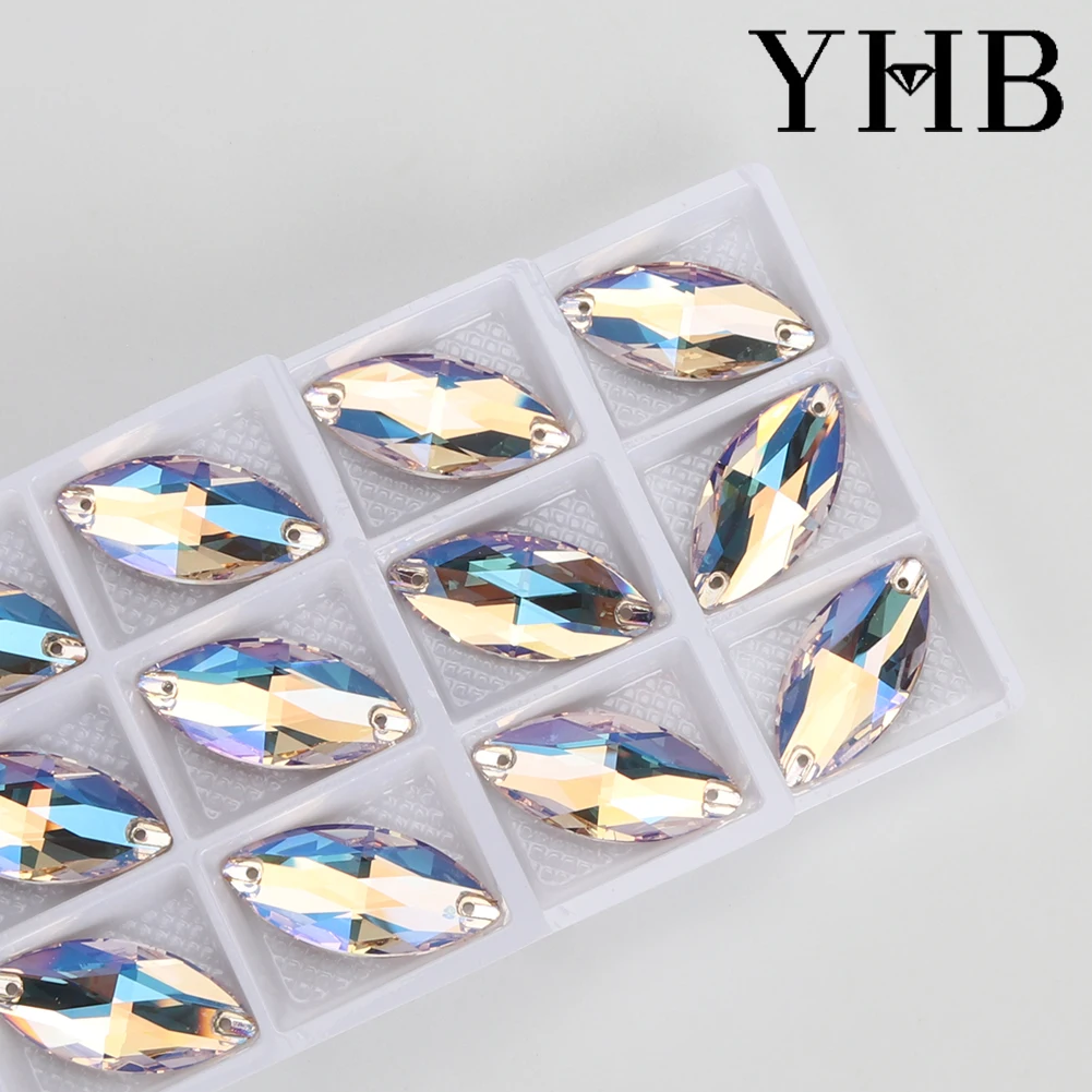 YHB 네베티 문라이트 로즈 라이트 시암 글래스 크리스탈 AB 바느질 스톤 플랫백 의류 가방용 봉제 라인스톤