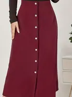 Red Elegant woven half skirt for women plus size high waist A-line skirt casual business women's skirt Red - Image 5