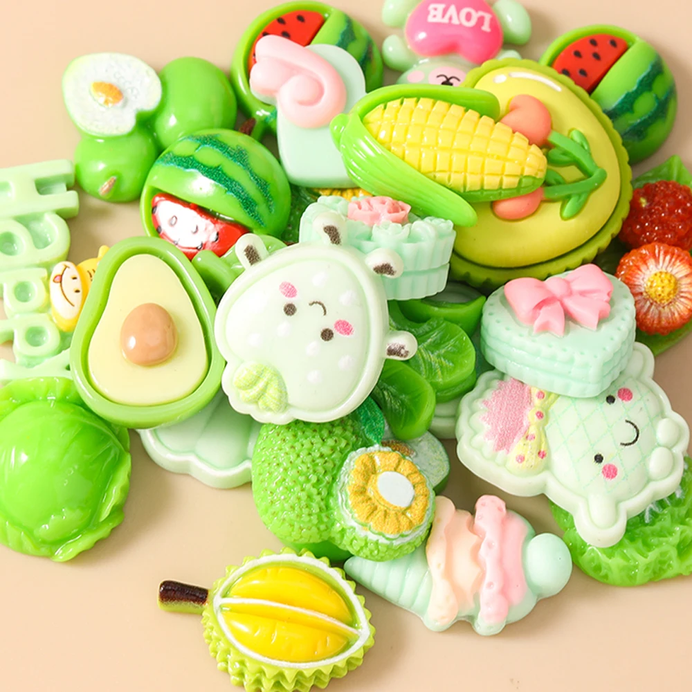 Leslie 20 Stück niedliche Harz-Flachback-Anhänger mit Tier-, Blumen-, Lebensmittel- und Fruchtmotiven für Ohrringe, Armbänder, DIY, Scrapbooking, handgefertigte Handyhüllen, Geschenke