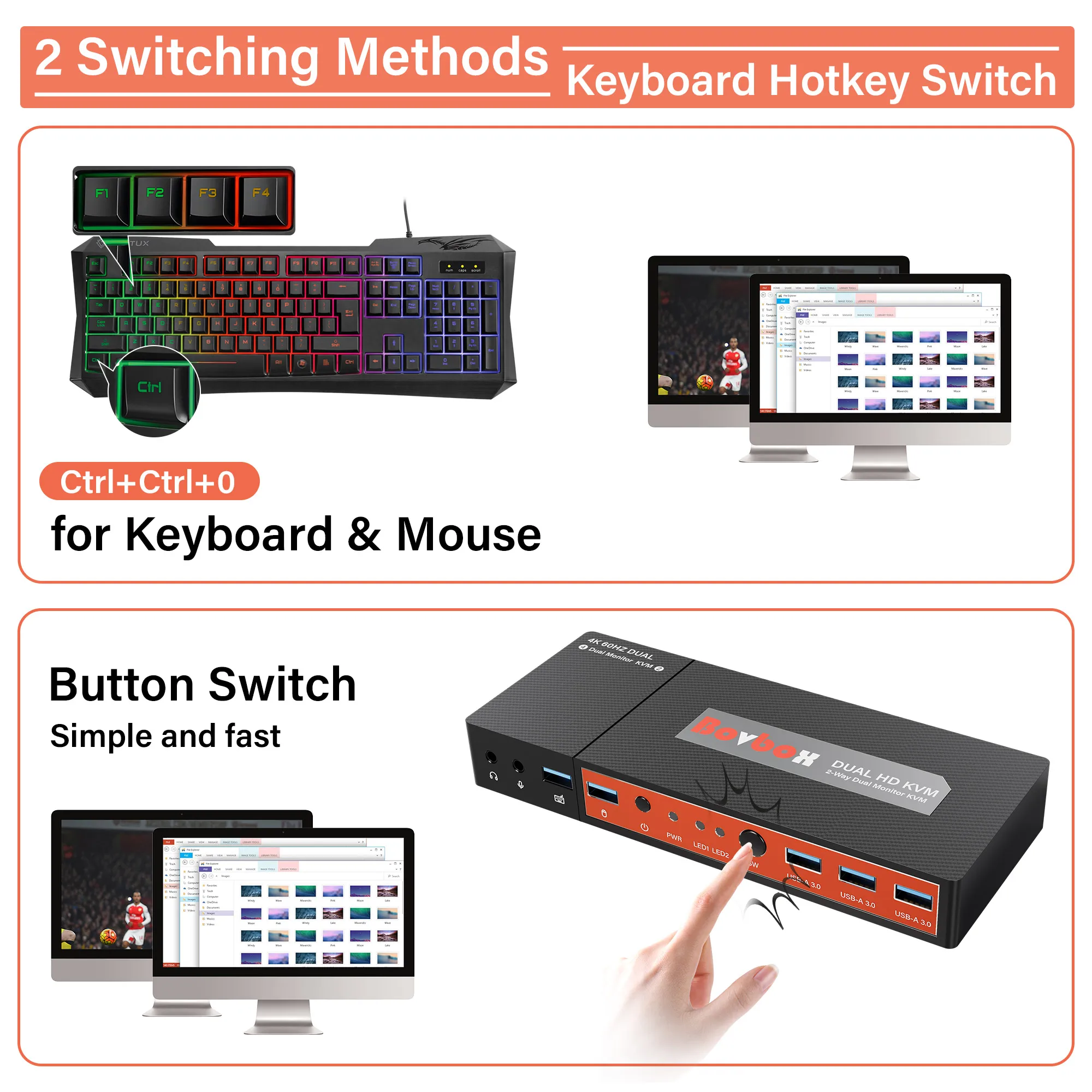 HDMI   KVM ó, 2 ǻ Ȯ ÷  , 2 PC , Ű 1 , 콺 2  3 USB 3.0, 4K 60hz