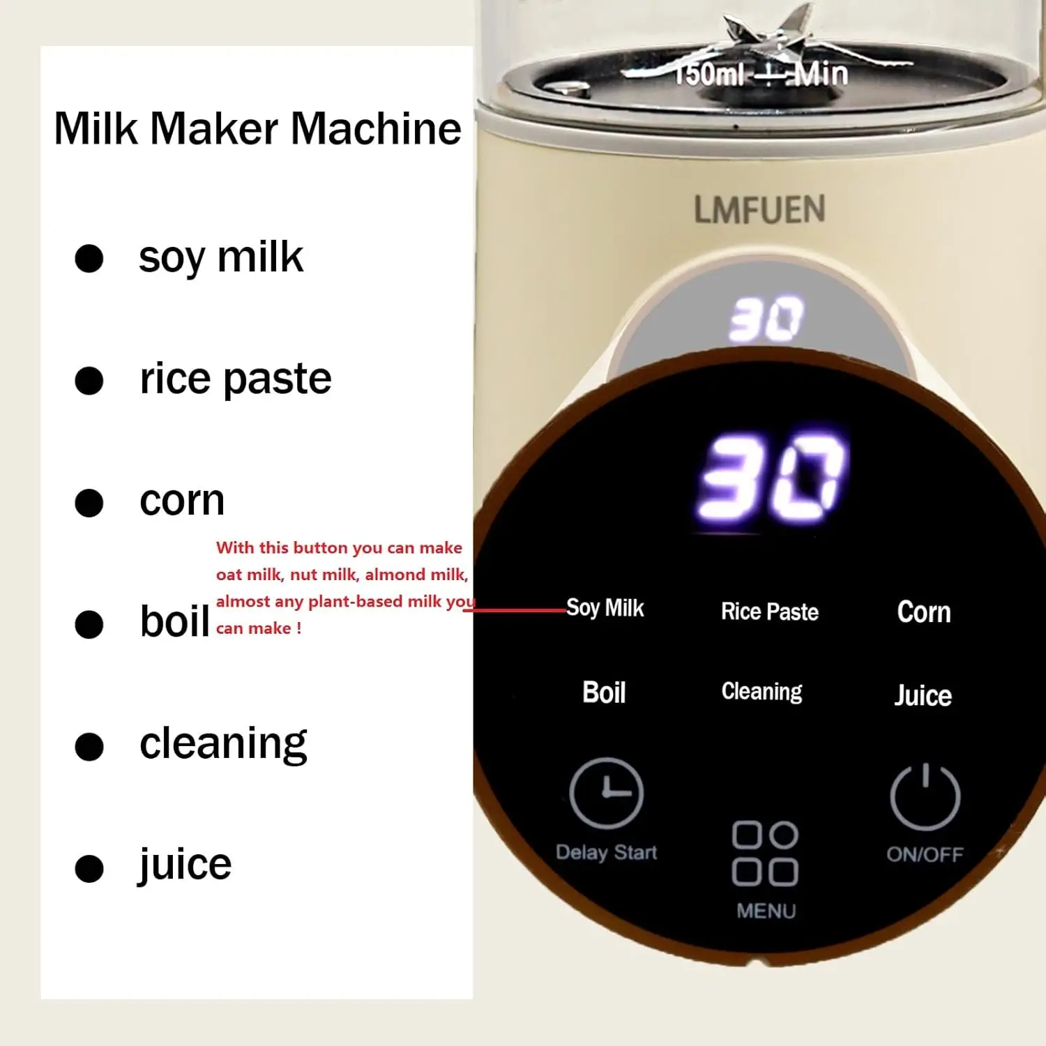 Automatic Nut Milk Maker, 40oz Cold & 27oz Hot Blender, Soy Milk, Juice, Baby Food, Ice Crushing, Delay Start, Keep Warm
