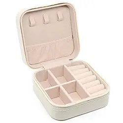 Compact Jewelry Organizer - Portable PU Leather Case for Rings, Necklaces, and Earrings (White G961B)