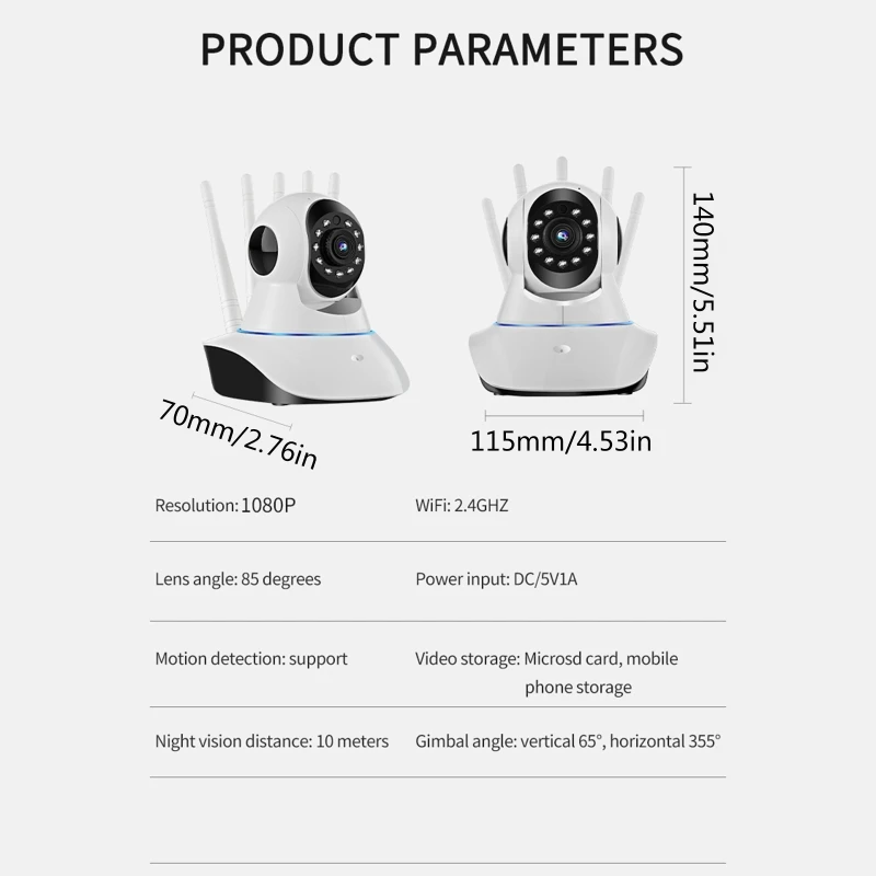 Wireless WiFi Camera Two Way Baby Monitor Automatic Night for Vision Home Security Video Camcorder 1080P 1/6.5'' CMOS for Smart