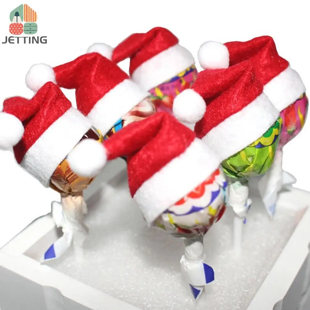 30pcs Mini Christmas Hat Santa Claus Hat Xmas Lollipop Mini Wedding Gift Creative Caps Christmas Tree Ornament Decor
