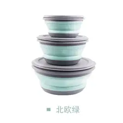 Compact Silicone Foldable Lunch Box Set - 3 Piece Outdoor Food Container with Lid (Blue)
