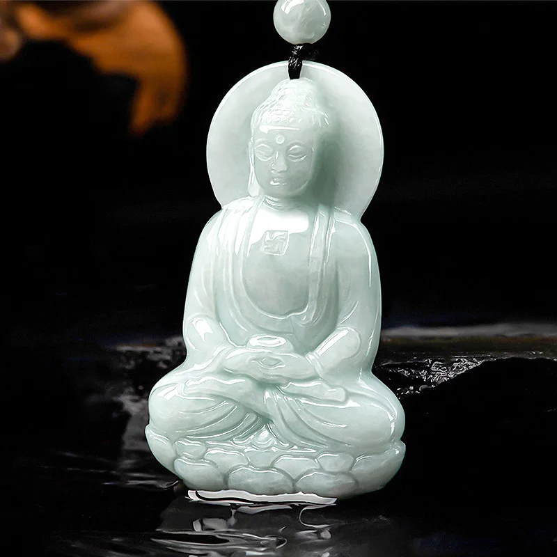 

White Myanmar Jadeite Buddha Pendant Necklace Choker Charm Amulet Luxury Gift Natural Burmese Jade Gifts for Women Carved Stone