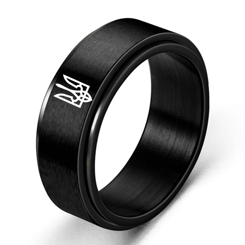 8MM Stainless Steel Ring Ukrainian National Emble Ring God Bless Ukrainian 