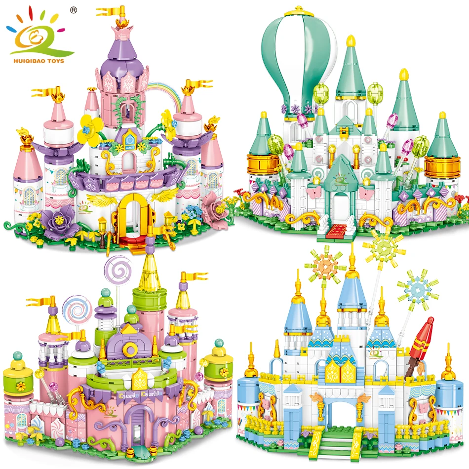 

HUIQIBAO 4PCS/SET Princess Dream Castle Book Building Block for Girl Carriage Queen Friend Series House City Bricks Children Toy