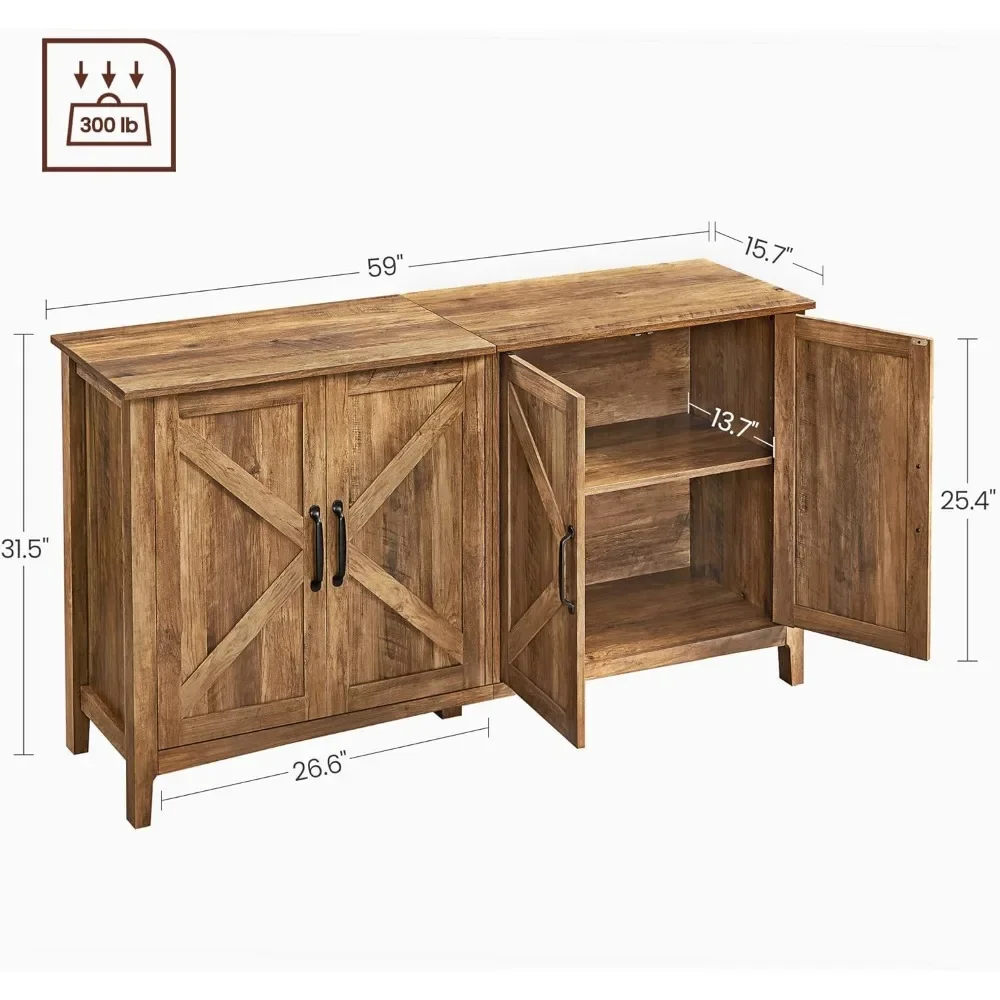 Buffet Storage Cabinet, Credenza Sideboard Table, Kitchen Cupboard with Adjustable Shelves for Living Room, Dining Room
