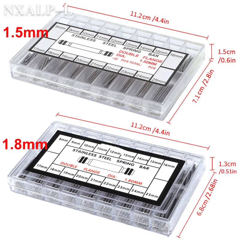 Watchband Strap Pin 360pcs/set Dia 1.5mm/1.8mm Strainless Steel Spring Bars Length 8mm-25mm Watch Repair Tools