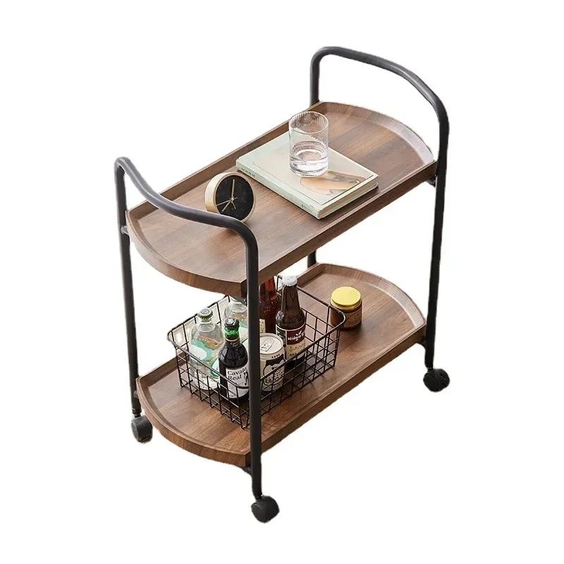 Hotel Delivery Cart, Double-Layer Wooden Beverage Cart, Tea and Snack Cake Trolley Mobile Serving Cart for Food Drinks