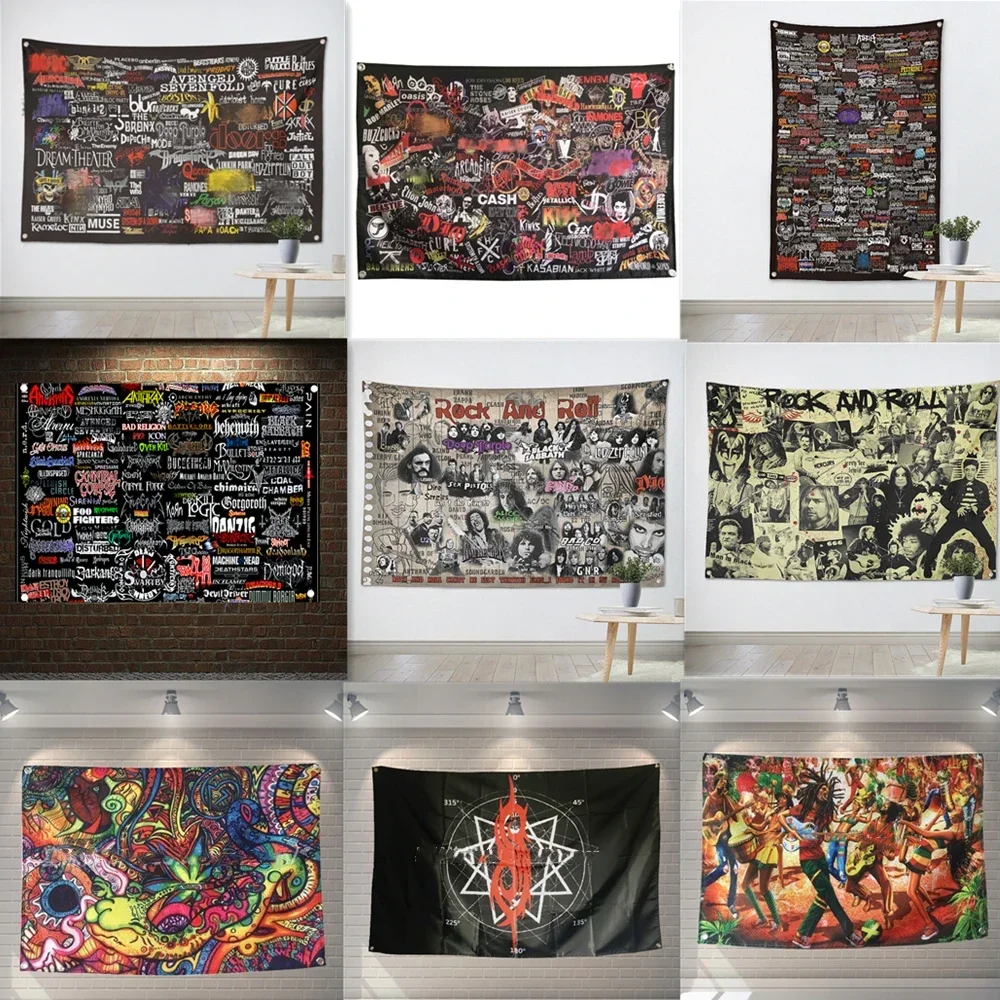 

Rock\Reggae\Hip hop\Rap Music Banners Tapestry Punk\Hard Rock\ Metal Art Posters Wall Hanging Flags With Holes In Four Corners