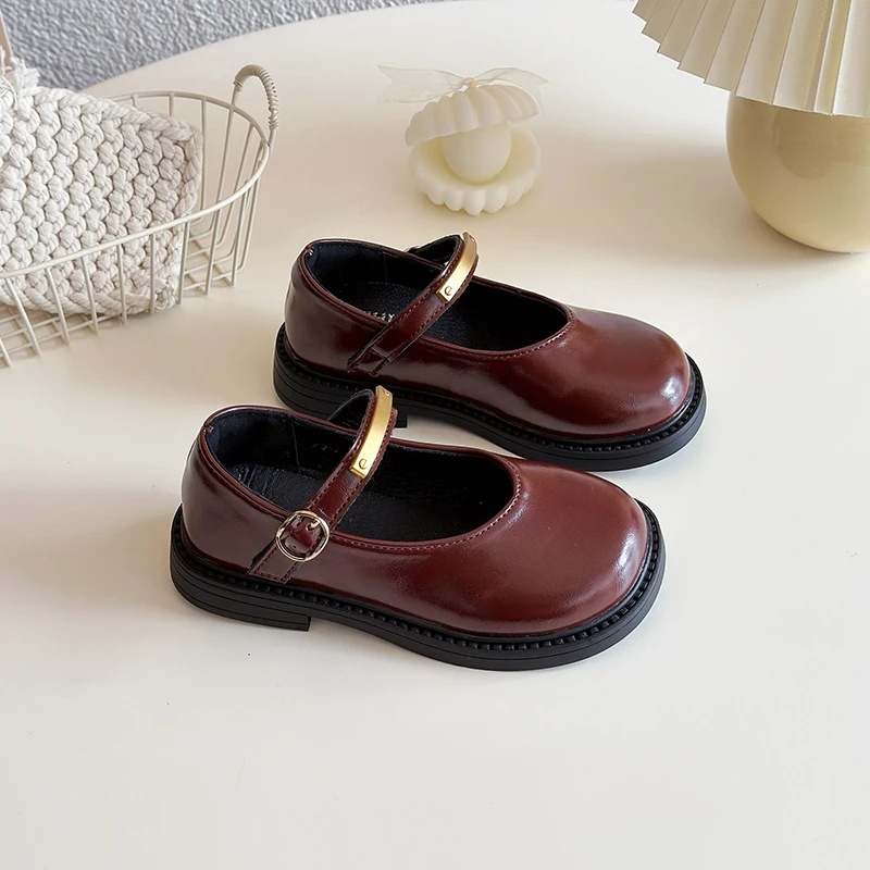 New Spring Autumn Children Shoes Fashion Wine Red Versatile Girls Causal Leather Shoes Round-toe Kids Princess Mary Jane