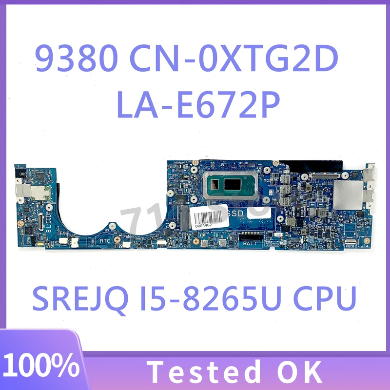 

XTG2D 0XTG2D CN-0XTG2D NEW Mainboard For DELL 9380 Laptop Motherboard EDO30 LA-E672P W/ SREJQ I5-8265U CPU 100%Full Working Well