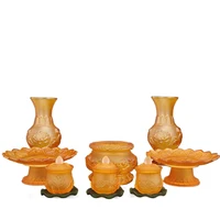 Buddha Imitation Glazed Lotus Buddhism Offering Set Incense Burner, Water Supply Cup, Vase, Fruit Plate, Buddha Hall Decorations 1