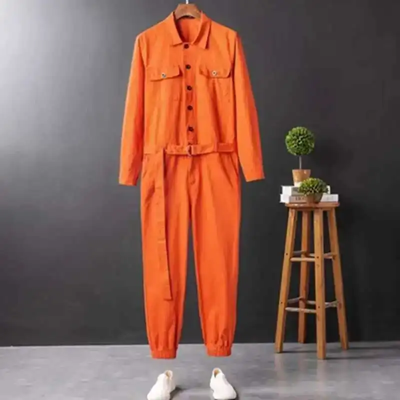 IEFB Men's Jumpsuit Long Sleeve Workwear Single Breasted Lapel Cloth New Summer Autumn Male Trousers Trendy Menwear 9C600 men rompers