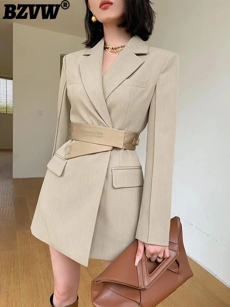 

BZVW High-end Fashion Temperament Office Lady Lace-up Waist Blazers Dresses Women's 2023 Spring Autumn Versatile Blazer Dress