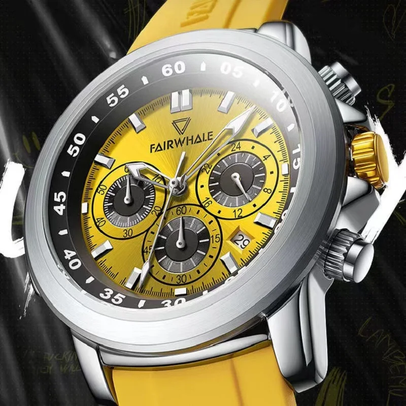 

Famous Fashion Brand Mark Fairwhale Watches Mens Sports Silicone Strap Chronograph Waterproof Luxury Quartz Wristwatch Man 2023