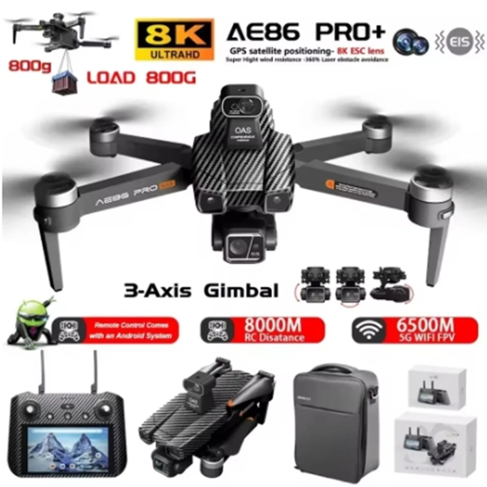 Nuovo drone professionale AE86 Pro Max 4K ESC doppia fotocamera 360 ° Droni pieghevoli con posizionamento del flusso ottico con zoom 50x per evitare ostacoli