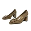 2024China Fashion Hot Selling Women's High Heel Lacquer Leather Single Shoes Metal Decoration Thick Heel Soft Sole Brand Sandals