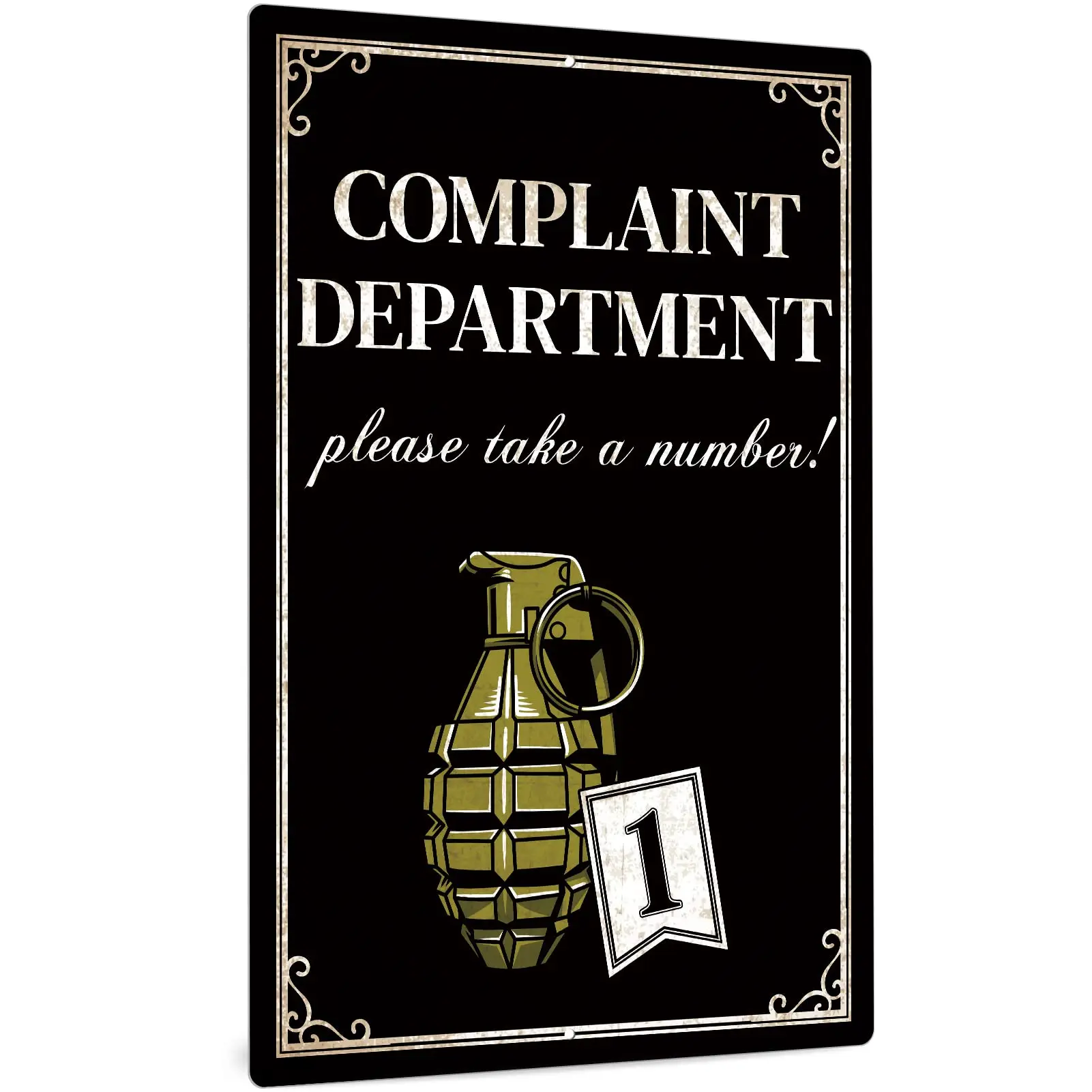 

Decor Complaint Department Sign, Business Office Wall Decor, 12x8 Inches Aluminum, please Take a Number
