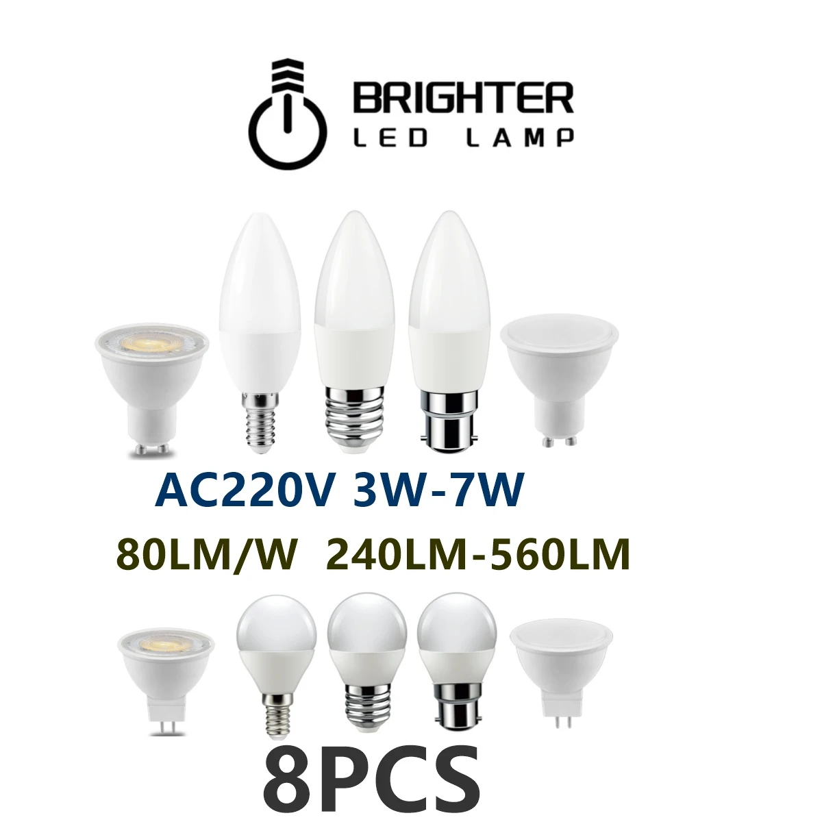 8PCS  LED Spotlight LED candle lamp G45 GU10 MR16 220V low power 3W-7W high lumen no strobe Apply to study kitchen