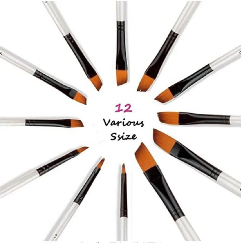 12pcs Oil Acrylic Flat&tip Kit Pen Art Supplies Artist Watercolor Painting Brushes Paint Brush For Nylon Paint Brushes