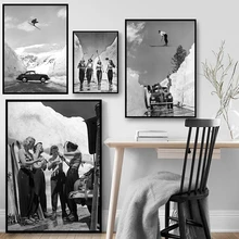 Retro Black and White Ski Poster Print Road Gap Skier Jumps Girls Car Canvas Painting Winter Sports Skiing Wall Art Home Decor tanie tanio CN (pochodzenie) Wydruki na płótnie Pojedyncze PŁÓTNO akwarelowy Obraz z postacią bez ramki Nowoczesne Malowanie natryskowe
