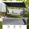Outdoor Patio Swing with Adjustable Canopy, 3 Seat Outdoor Porch Swing with Cup Holders, Waterproof Textilene Swing Chair 2