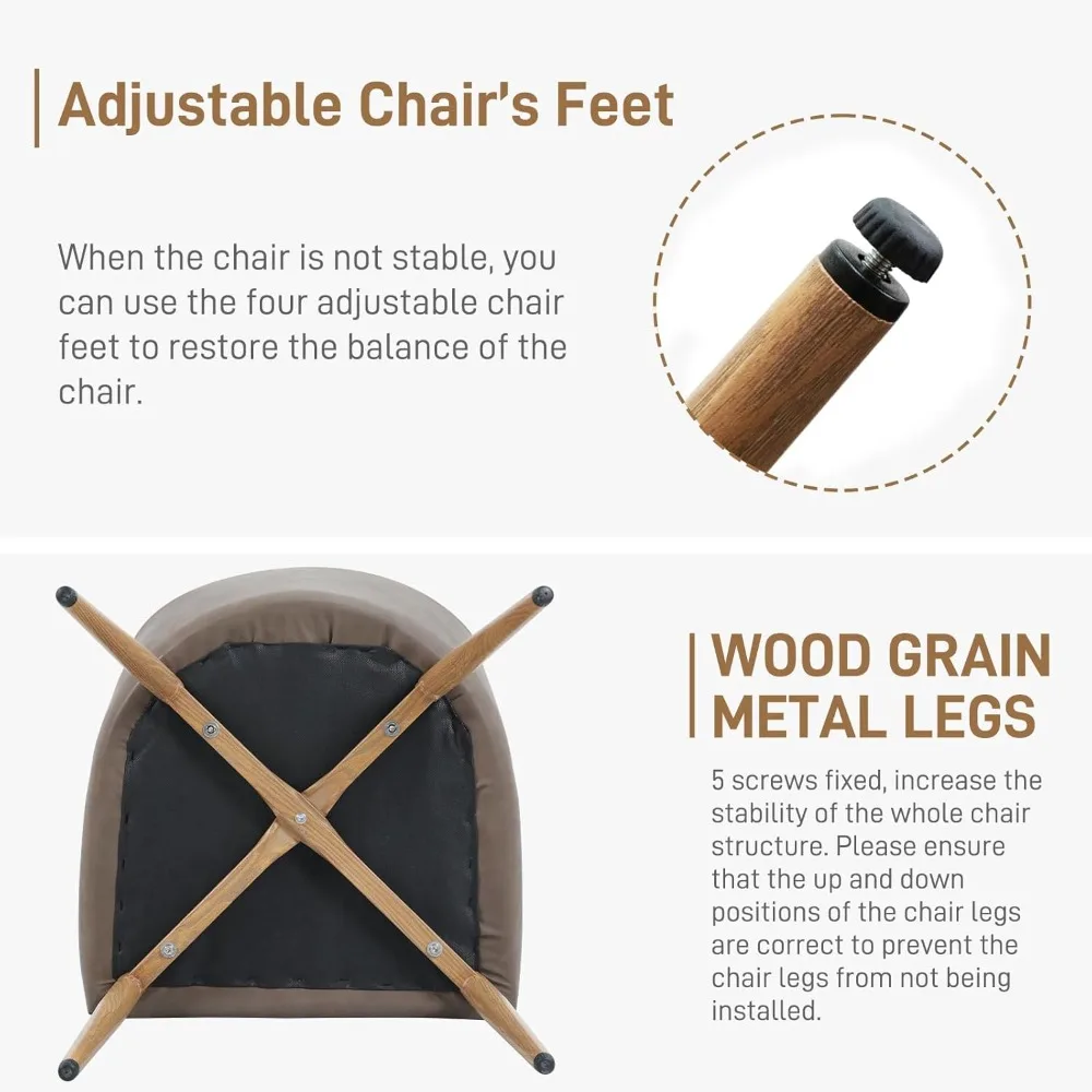 e&d furniture dining chairs, upholstered accent living room chair set of 2 retro faux pu leather brown kitchen and dining room c