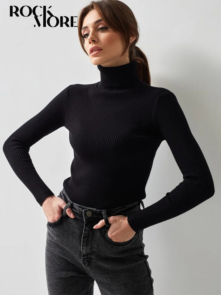 

Rockmore Turtleneck Basic Sweaters Women Autumn Winter 2024 Warm Soft Slim Pullover Tops Ribbed Knitted Sweater Jumper Female