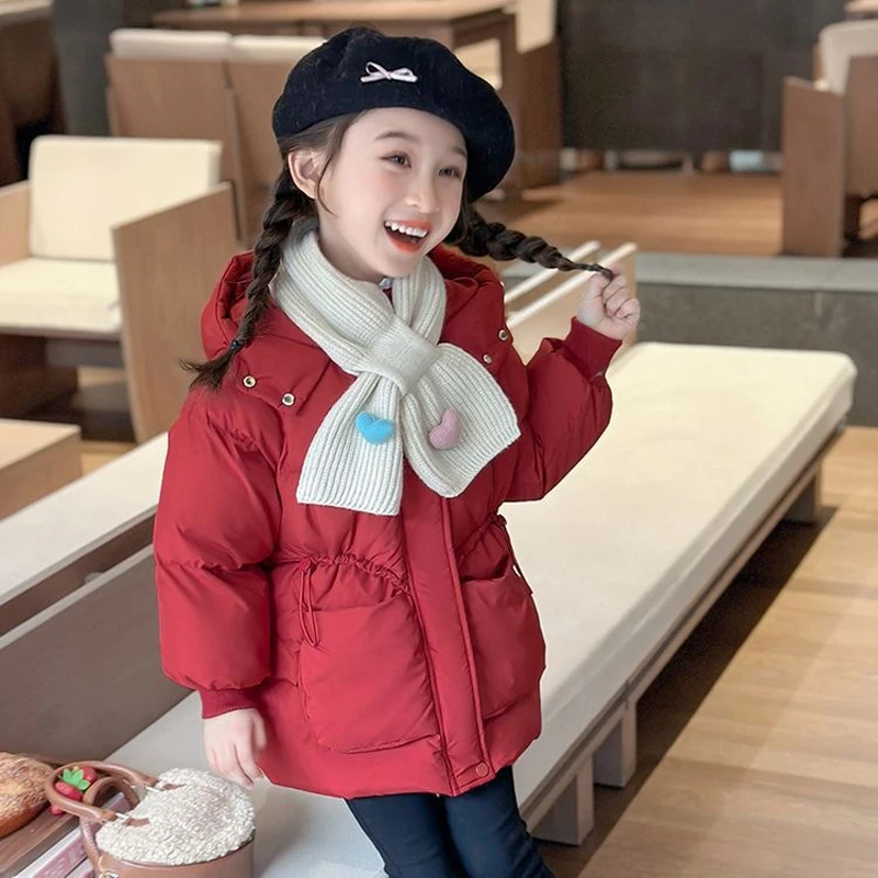 شتاء جديد الفتيات سترة طويلة نمط بلون سميكة الدافئة مقنعين سستة سترة معطف ل 2-10 سنوات الفتيات أسفل القطن سنوسويت