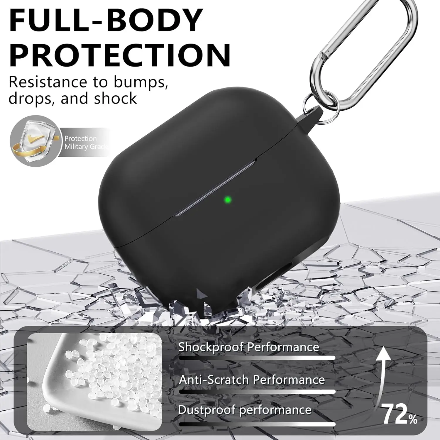 Silicone Shockproof & Dust-proof Earbuds Case with Keychain
