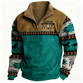 Sudadera Media Cremallera Estampado 3D Vintage Étnico Manga Larga Suelta Casual Exterior