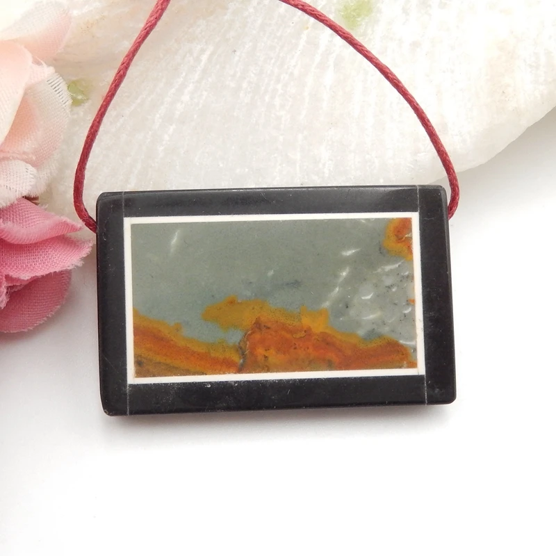 

Natural stone ,Multi-Color Picasso jasper fashion woman Pendant Bead40x25x5mm14g