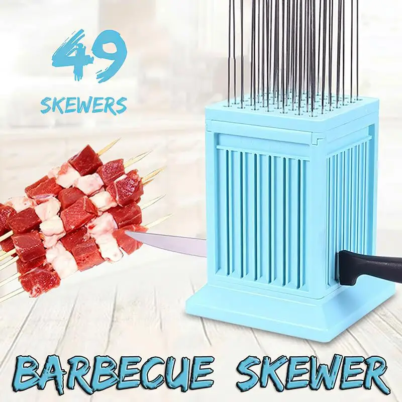Hot BBQ 49 Holes Meat Skewer Kebab Maker Box Machine Beef Meat Maker Kabobs For BBQ Barbecue Skewer Kitchen Accessory