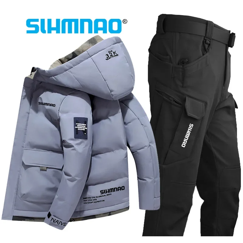 Fisherman Fishing Jacket Men's Winter Warm Outdoor Sports Hiking Skiing Suit Windproof and Waterproof Tactical Fishing Pants
