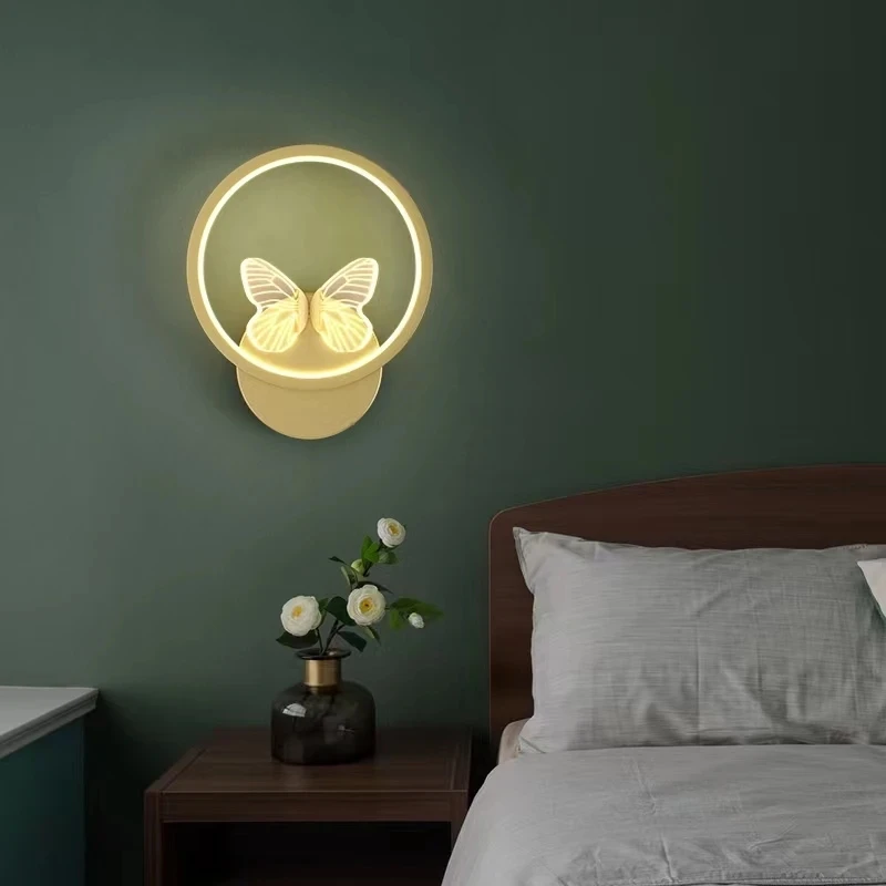 

Modern Round Ring Butterfly Wall Lamps Home Decor Living Room Bedroom Bedside AC110-240V LED Light Gold Black Aisle Decor Sconce