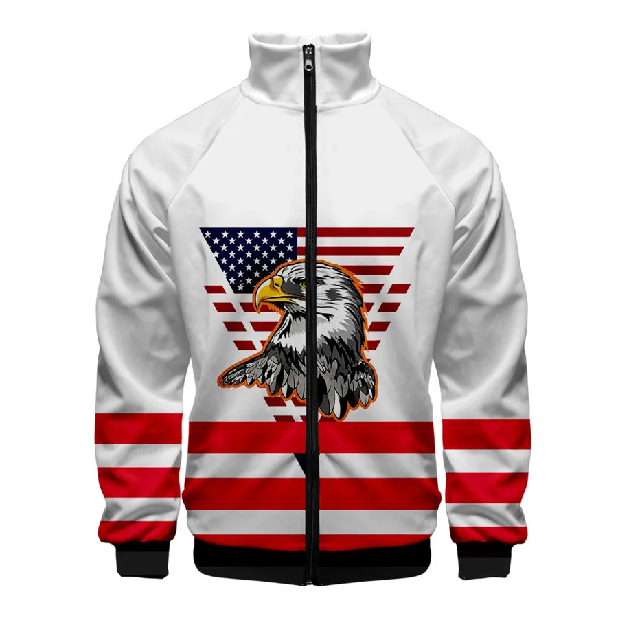 USA Flag American Stars and Stripes 3D Stand Collar Hoodies Men Women Zipper Hoodie Casual Long Sleeve Jacket Coat Clothes a01