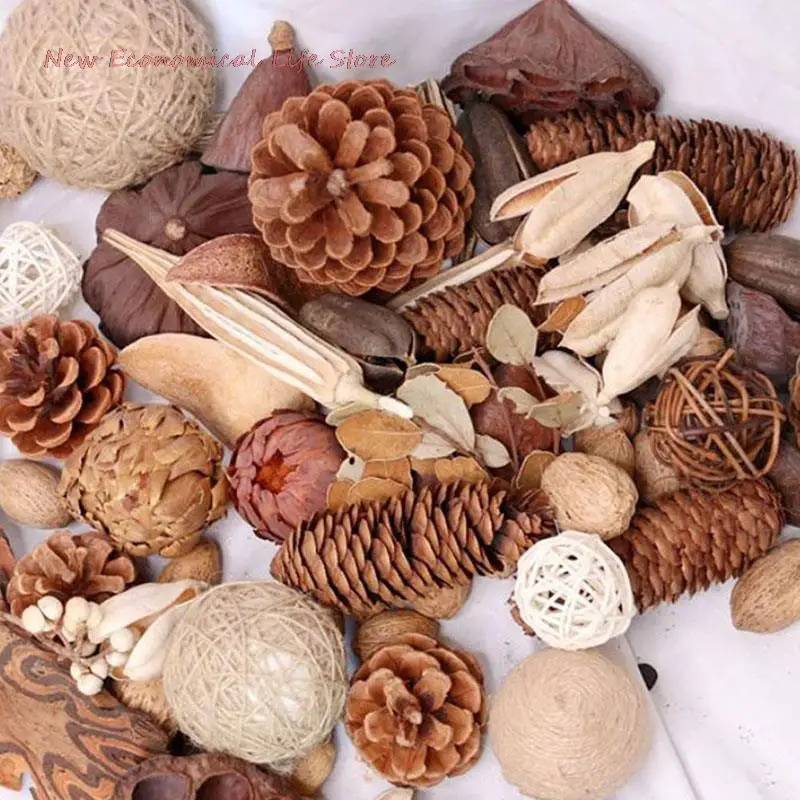 1 Box Dried Flowers Natural Pine Cone Lotus Acorn Handmade Decorative Dried Flowers For Home Decoration Diy Crafting Accessories