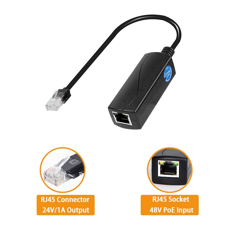 PoE 48V에서 24V/1A로 변환하는 2.5G PoE 컨버터, RJ45 포트 출력, 최대 24W, IEEE802.3 af/at(파워 패시브 24V 보드 장치용)